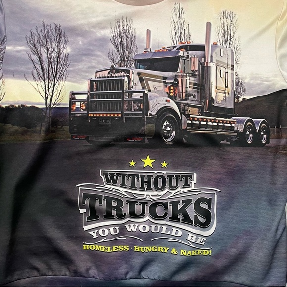"WITHOUT TRUCKERS" Crewneck Sweater with Graphic Truck Design Size XL - Picture 2 of 8